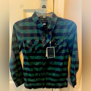 NWT Andy & Evan long sleeve green and blue plaid button down shirt Size 9/10